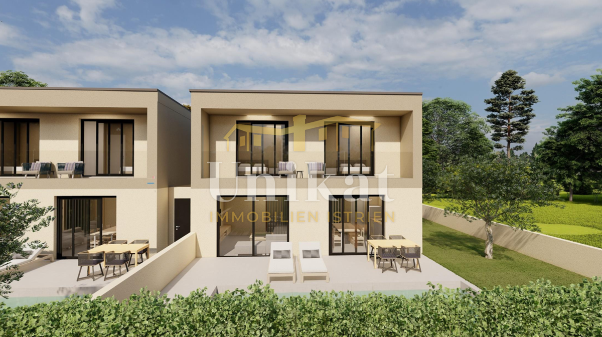 Projekt novogradnje: dvojna hiša s bazenom, 2 spalnici